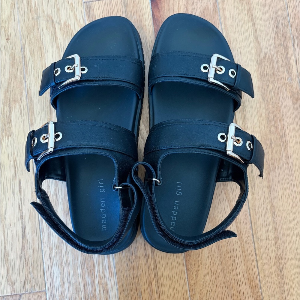 Madden Girl Black Double-Buckle Slide Sandals